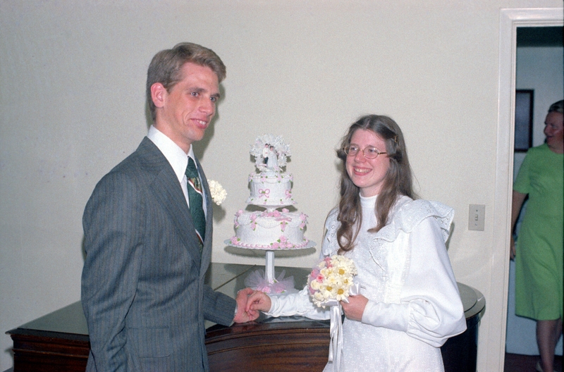 Don and Lois Colton at their wedding reception, 1975