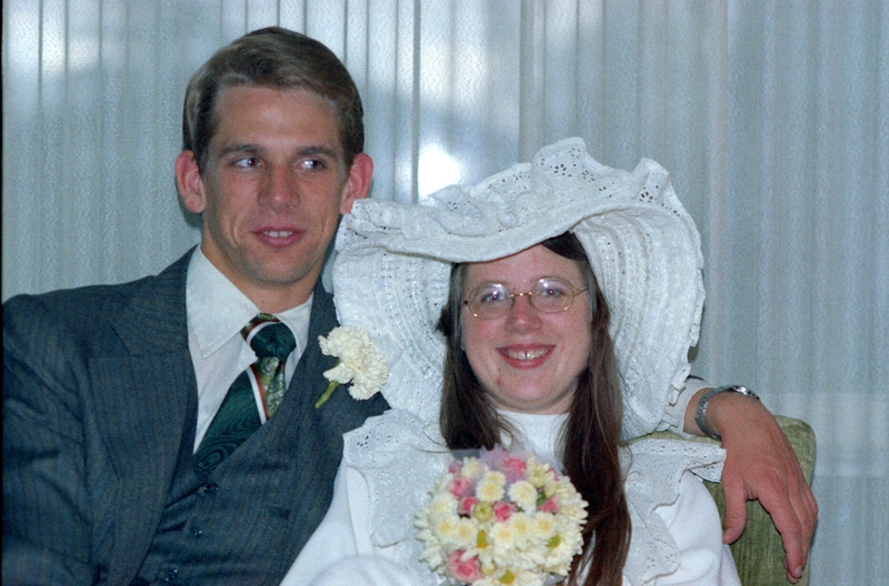 Don and Lois Colton at their wedding reception, 1975