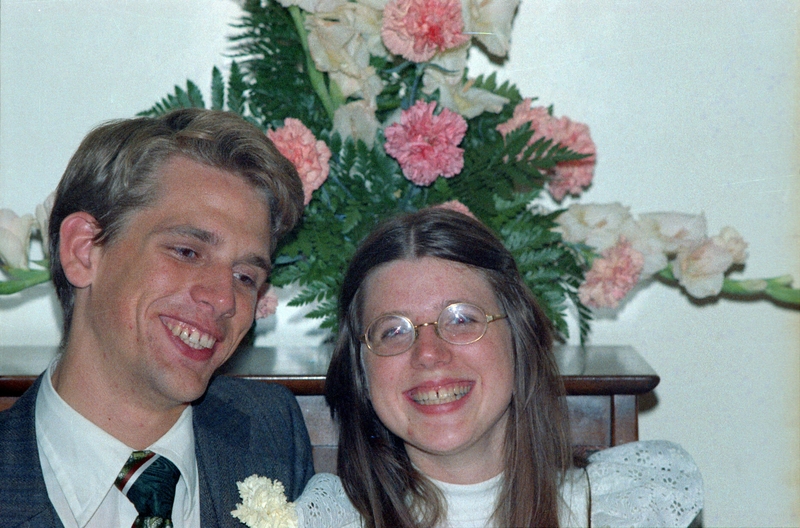 Don and Lois Colton at their wedding reception, 1975