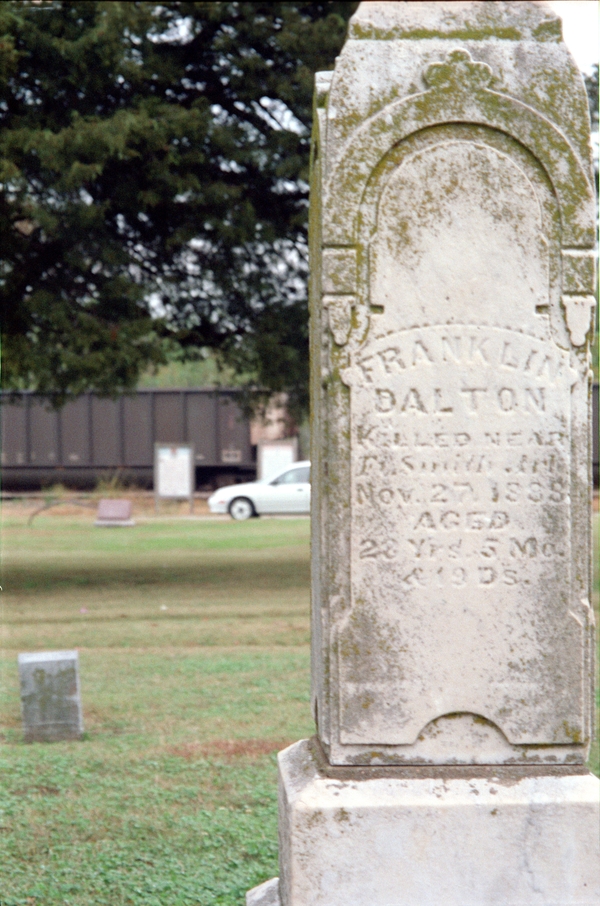 gravestone: Franklin Dalton, Killed near Ft Smith, Ark, Nov 27, 1888, Aged 28 yrs 5 Mo 19 D.