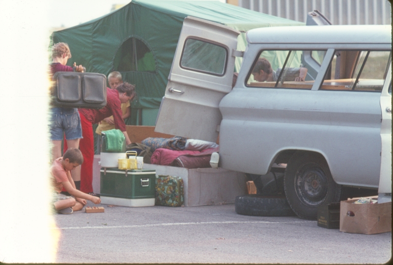 The Old Gray Van (Panel Truck), tent trailer, Steve, Brent, Jean, Perry, Jim