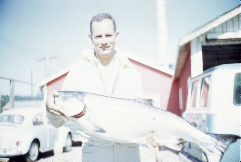 Larry with 37 lb fish he caught at Westport WA 1968