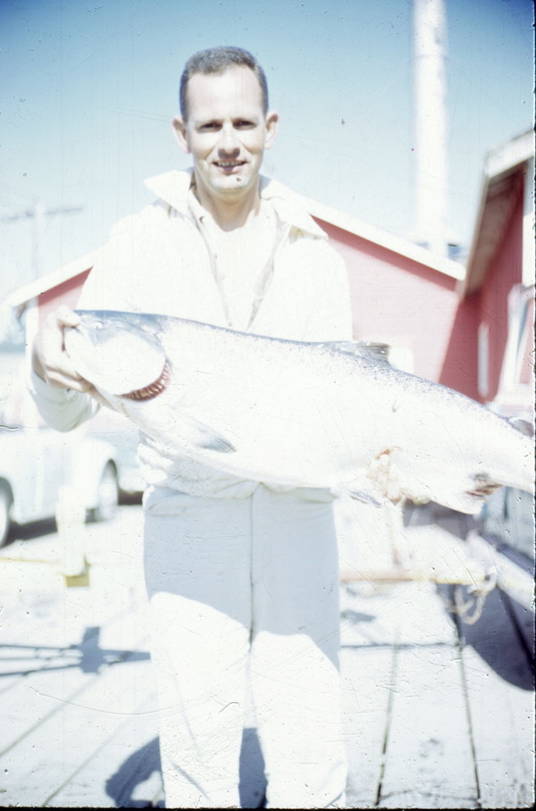 Larry with 37 lb fish he caught at Westport WA 1968