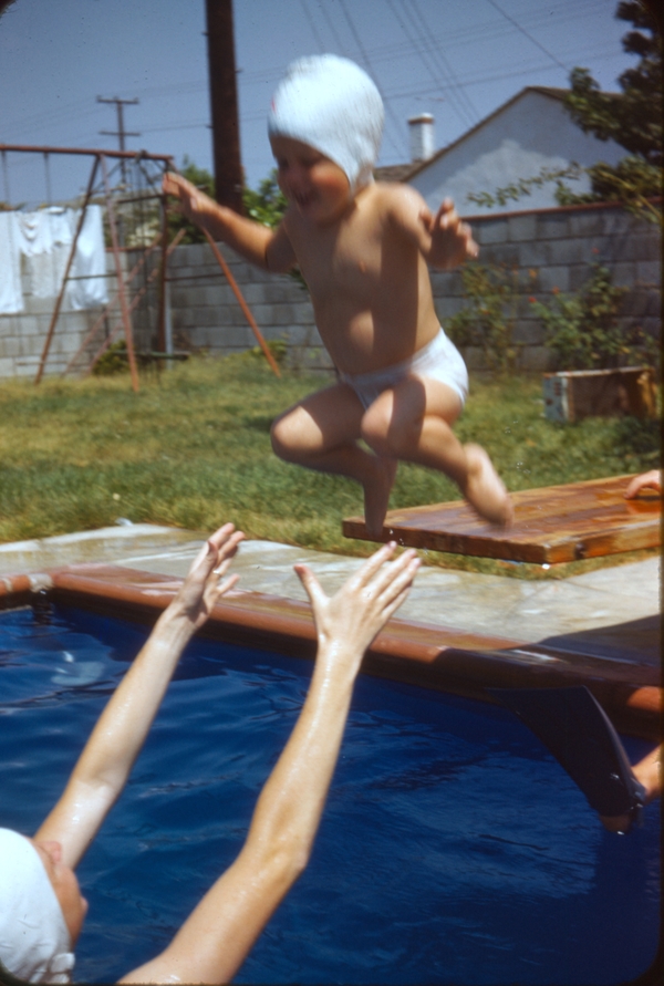 Jean and Don in North Hollywood CA. Jumping off the diving board.