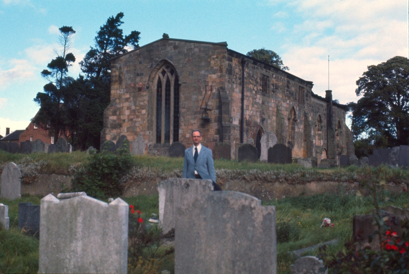 Larry Colton in graveyard probably Wingfield gravestone at Sutton cum Duckmanton