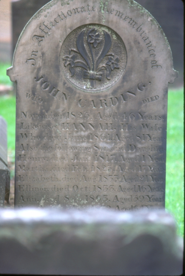 John Carding gravestone, from Matlock, false genealogy lead