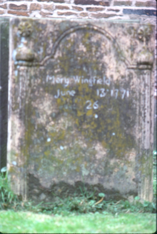 gravestone: Mary Wingfield, inscription traced with chalk