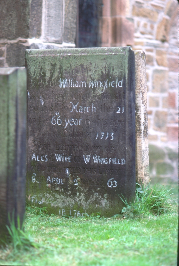 gravestone: William Wingfield, inscription traced with chalk