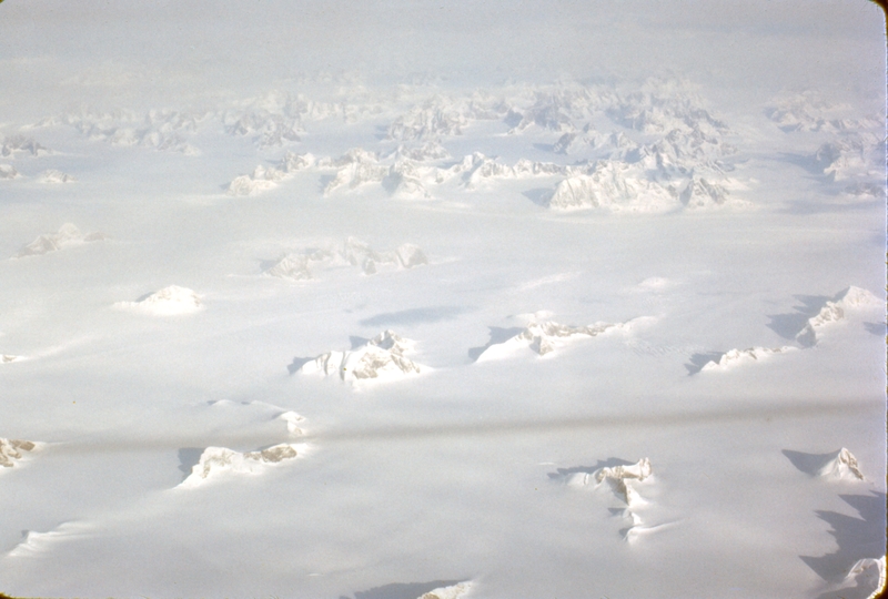 Greenland, from an airplane window, on return flight from England