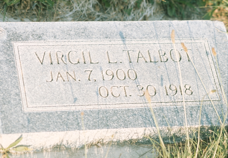 gravestone: Virgil L. Talbot, Jan 7 1900, Oct 30 1918