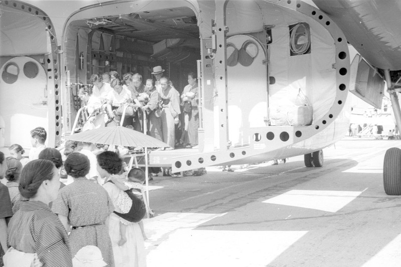 Japanese Tourists examining Display for Armed Forces Day