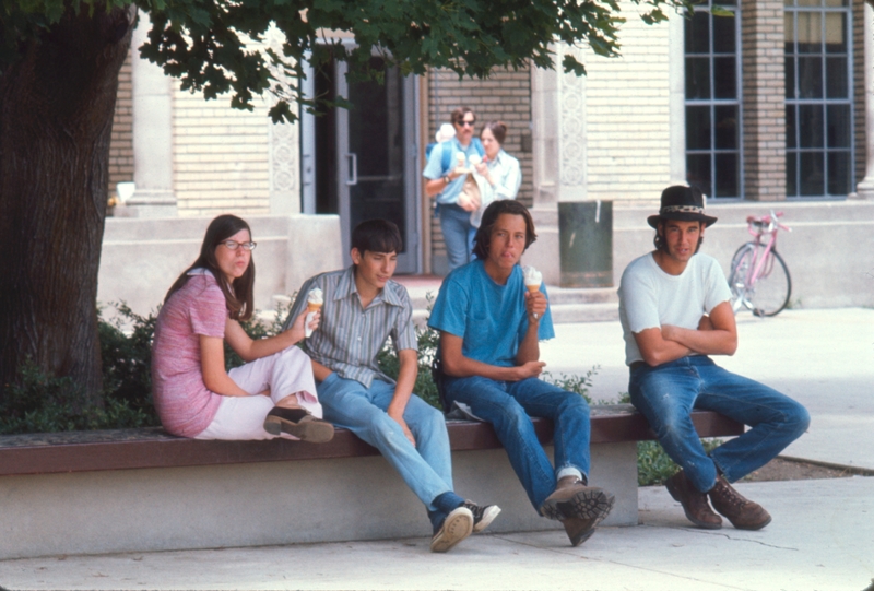 Lois, Jim, hitchhikers, eating ice cream at USU creamery