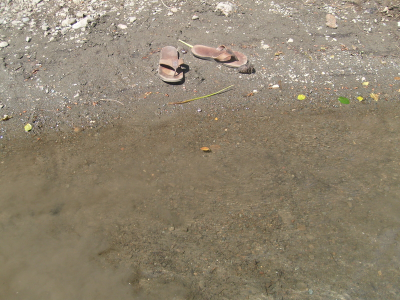 My sandals as seen from standing in the lake. Not all that cold, but this is Aug 9.