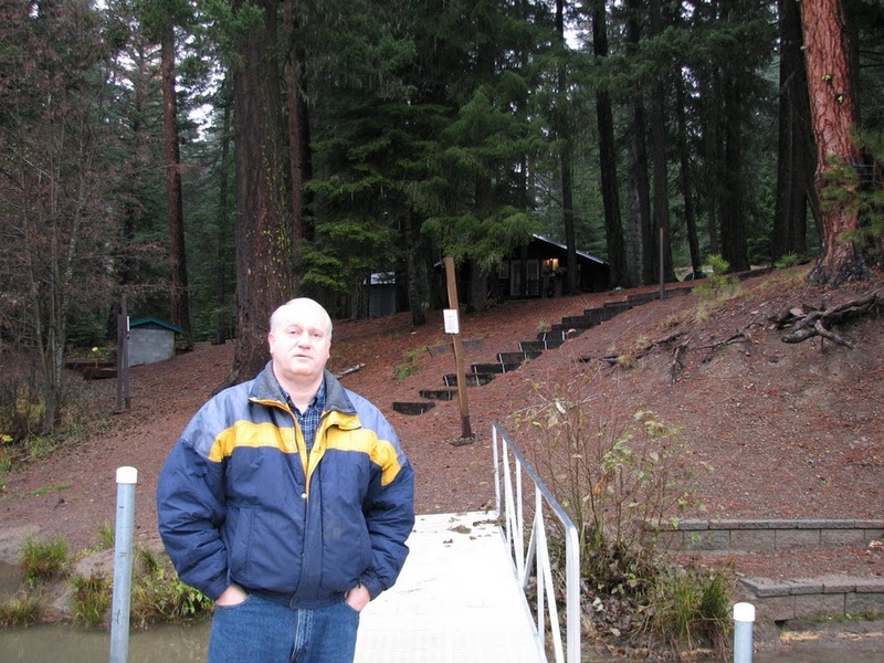 dock area looking up at cabins.