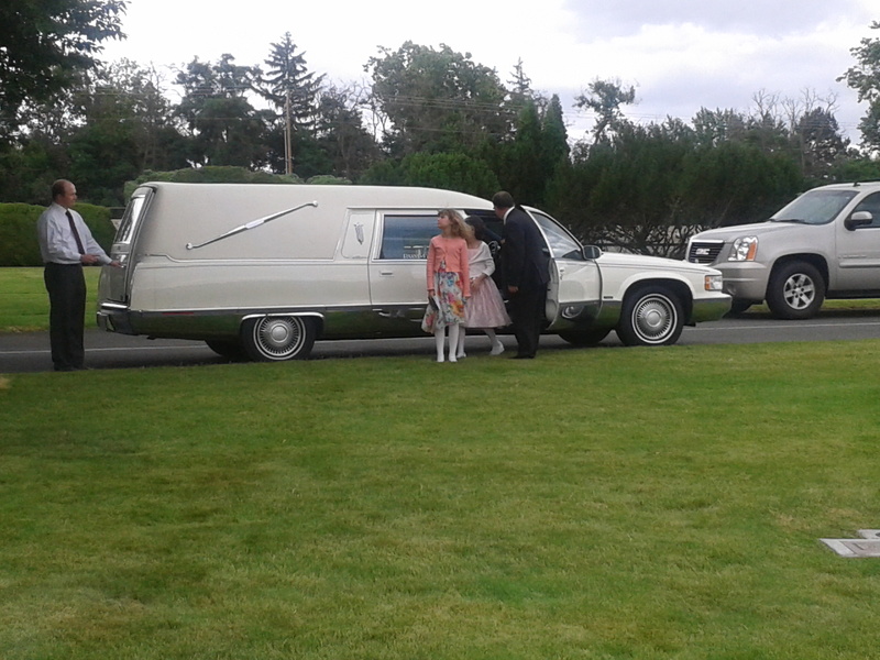 Evee and Becca got to ride in the Hearse. Graveside at Einan's.