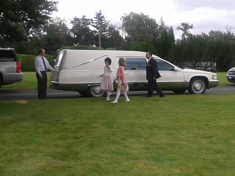 Evee and Becca got to ride in the Hearse. Graveside at Einan's.