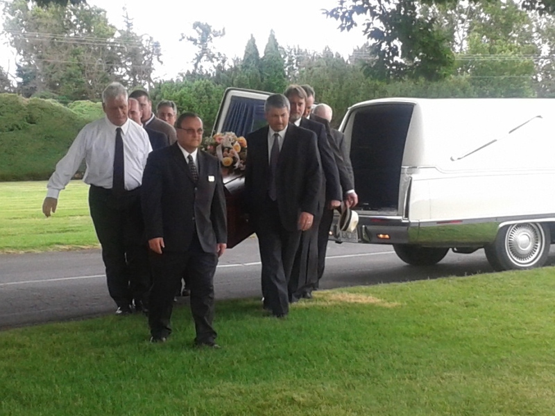 Casket: Don, Eric Michael, Ross Burton, Jim, Funeral Director, Brent, Perry, Steve, Murray.